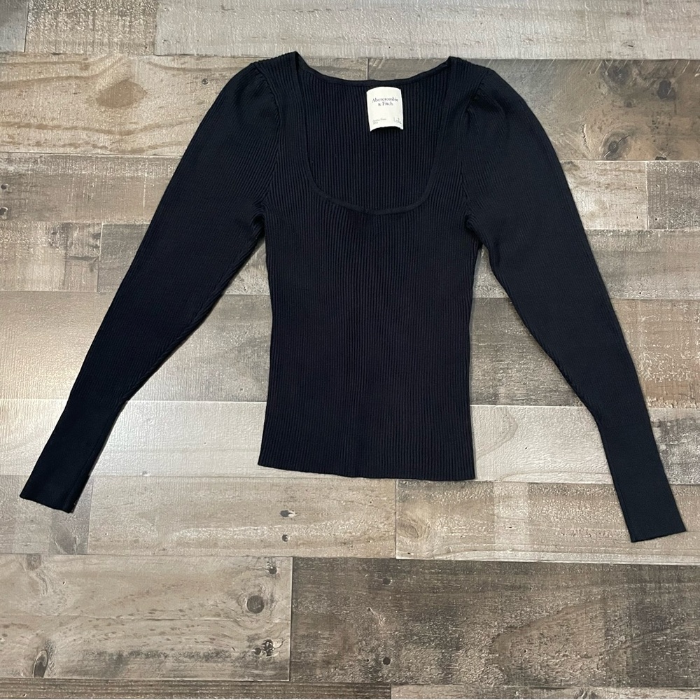 Abercrombie & Fitch Ribbed Sweater Cropped Scoop Neck Fitted Women’s S Black - Picture 6 of 8